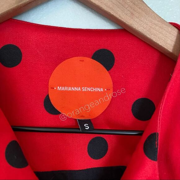 MARIANNA SENCHINA Red Black Polkadot Runway Midi Dress XS - Picture 3 of 16